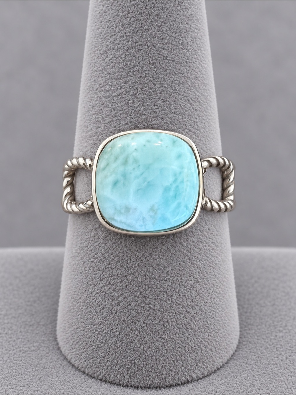 Natural Larimar Square Stone 925 Sterling Silver Band Detail Ring NWOT 8 #700